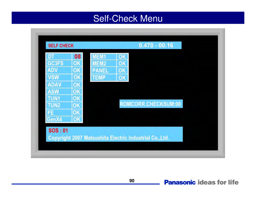 Panasonic Generation Plasma Display Television manual Self-Check Menu 