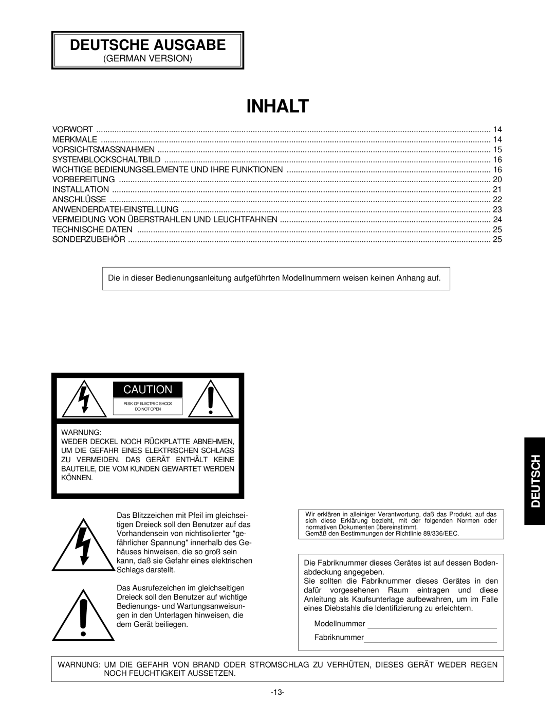 Panasonic GP-KS1000E manual Inhalt 