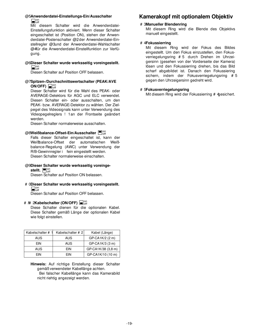 Panasonic GP-KS1000E manual Kamerakopf mit optionalem Objektiv 