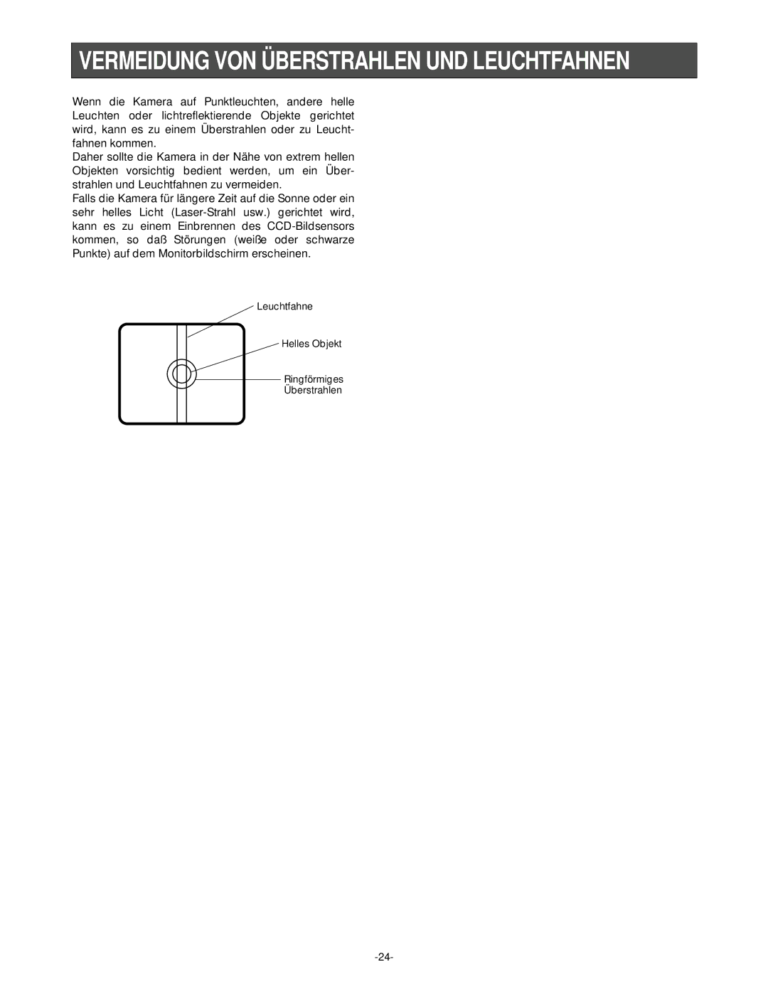 Panasonic GP-KS1000E manual Vermeidung VON Überstrahlen UND Leuchtfahnen 