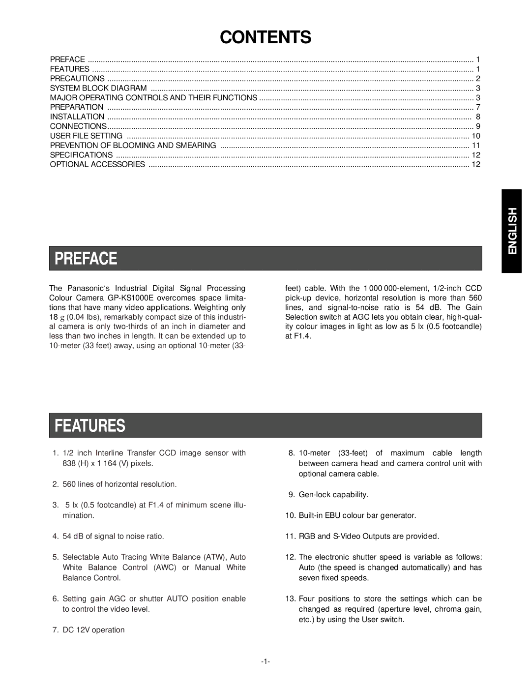 Panasonic GP-KS1000E manual Preface, Features 