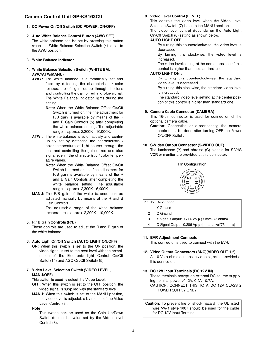 Panasonic GP-KS162CUD manual Auto Light OFF 