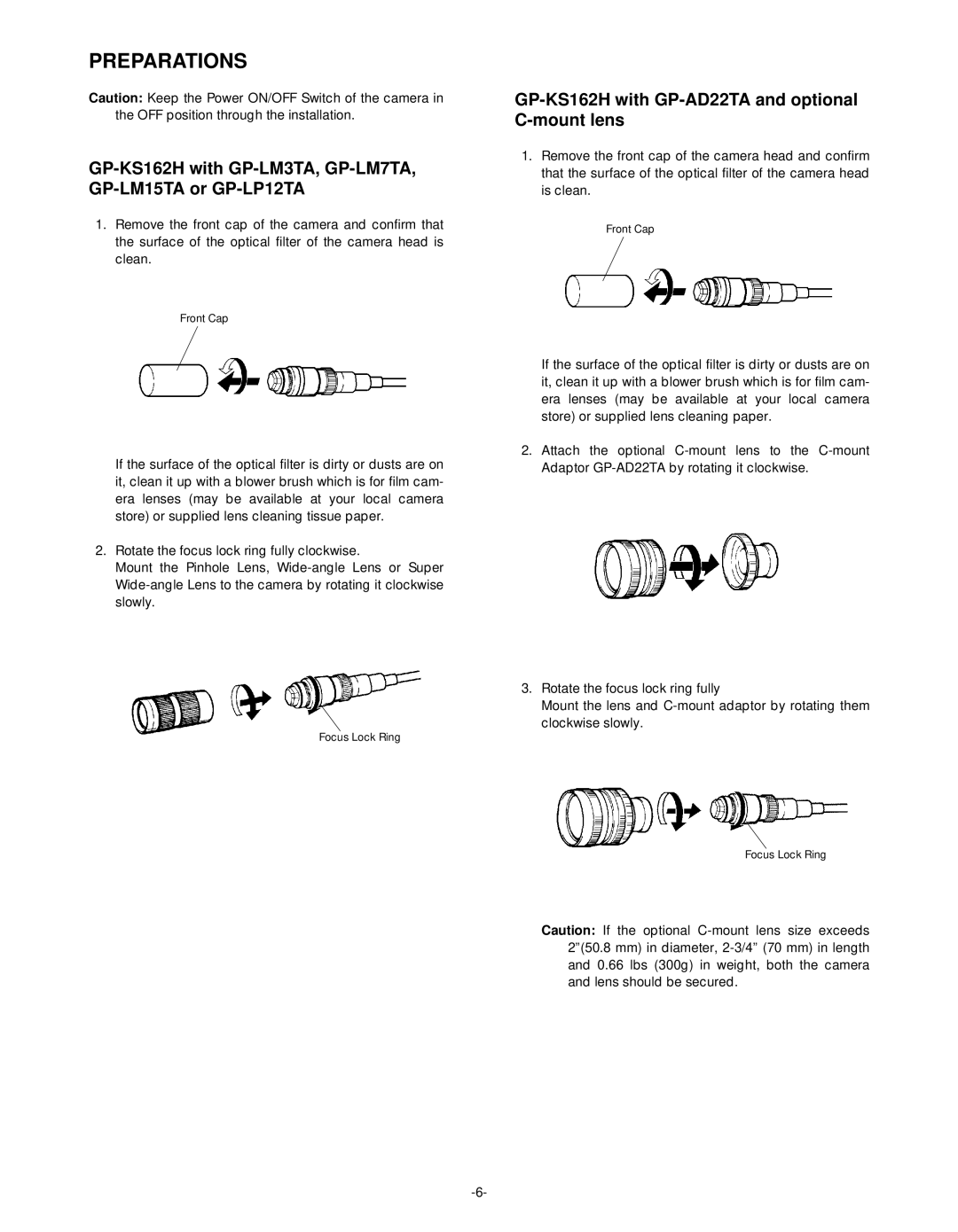 Panasonic GP-KS162CUD manual Preparations, GP-KS162H with GP-LM3TA, GP-LM7TA, GP-LM15TA or GP-LP12TA 