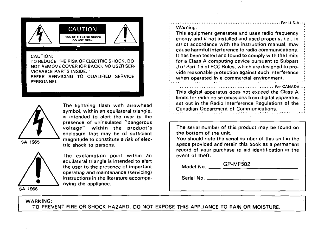 Panasonic GP-MF502 manual 