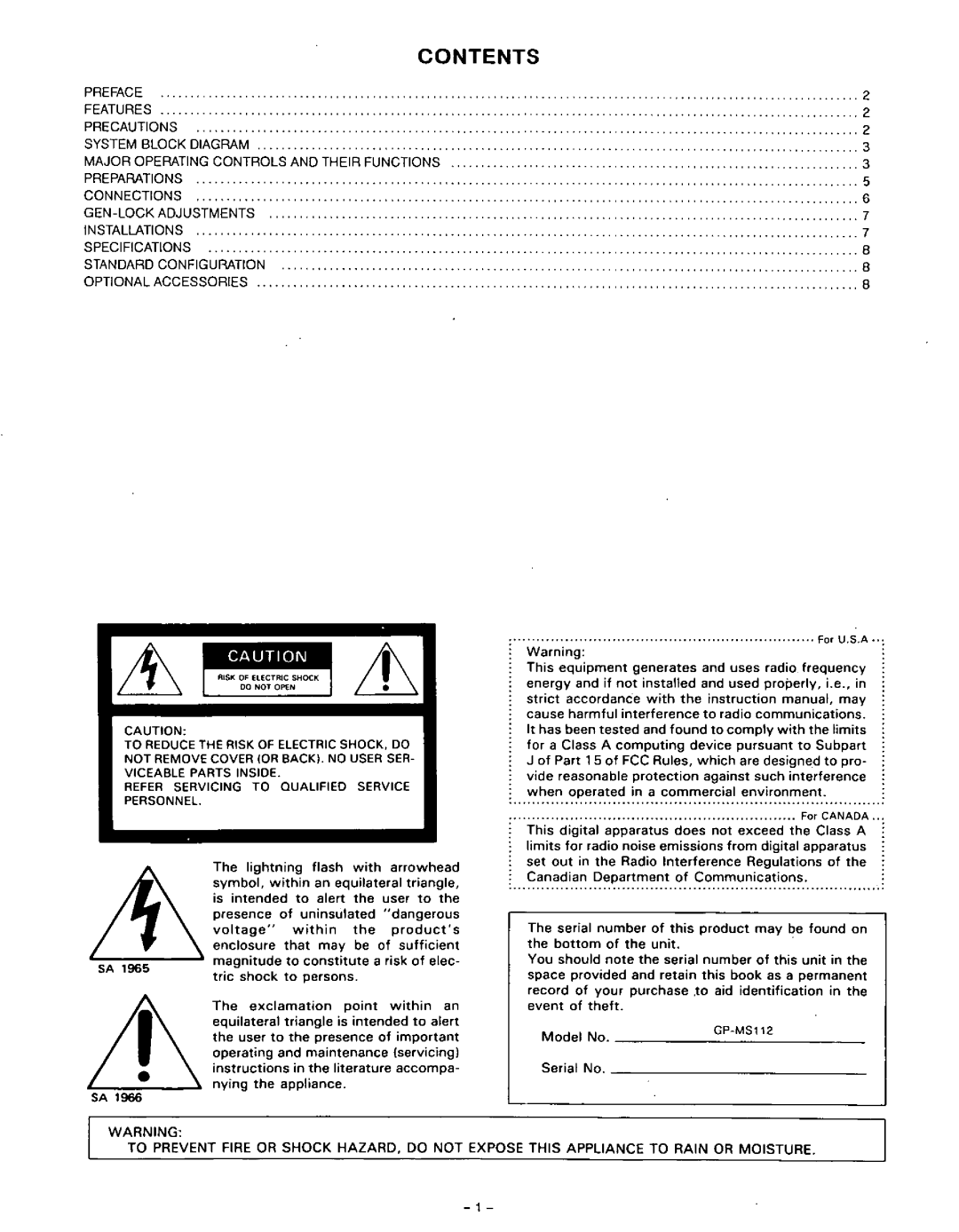 Panasonic GP-MS112 manual 