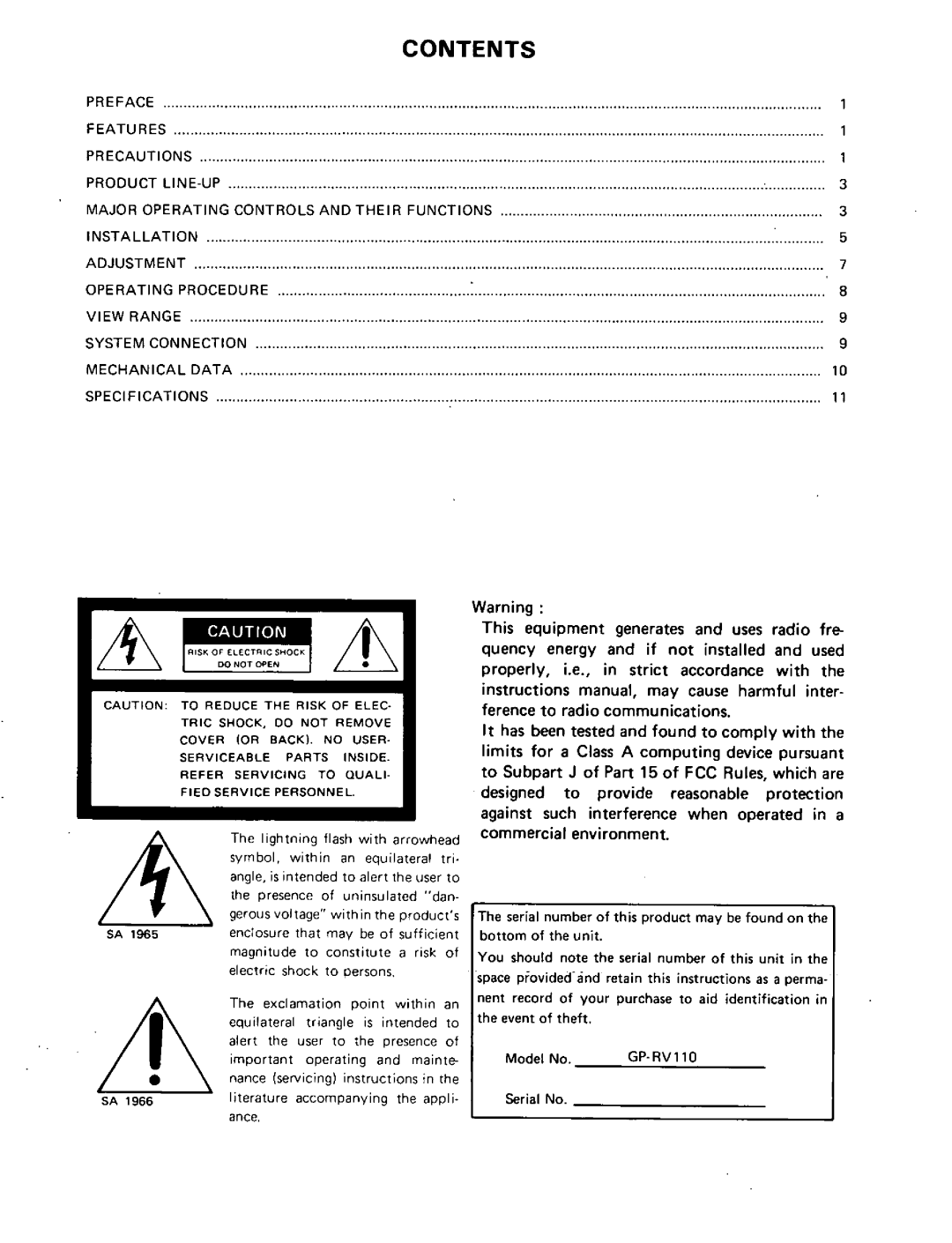 Panasonic GP-RV110 manual 