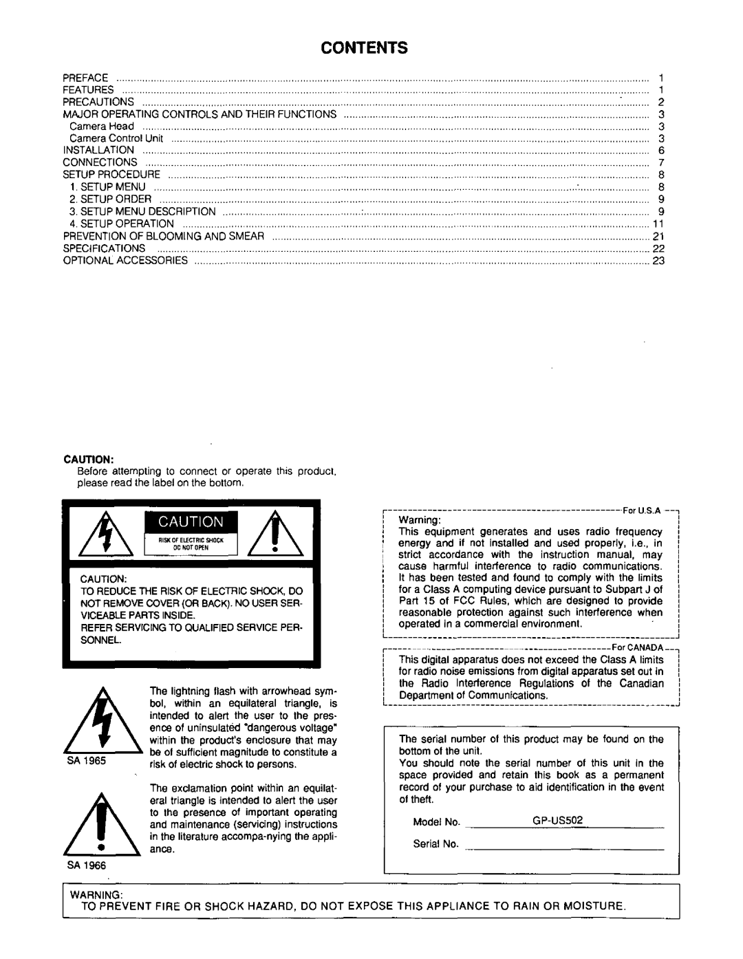 Panasonic GP-US502 manual 