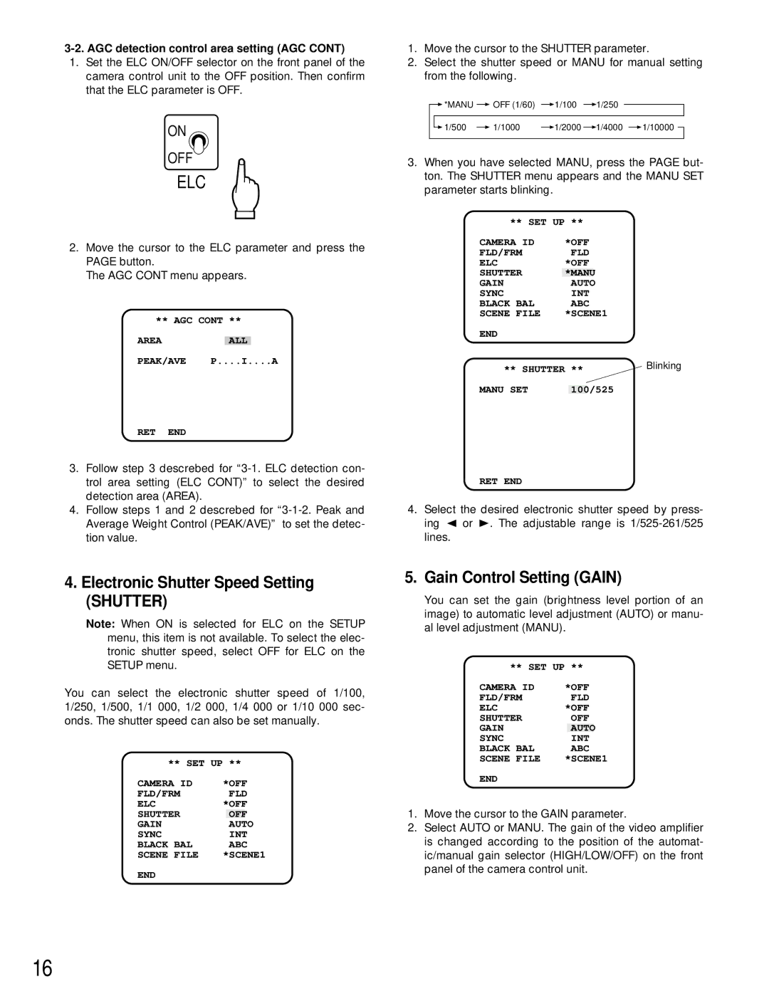 Panasonic GP-US522HA, GP-US532HA operating instructions Electronic Shutter Speed Setting Shutter, Gain Control Setting Gain 