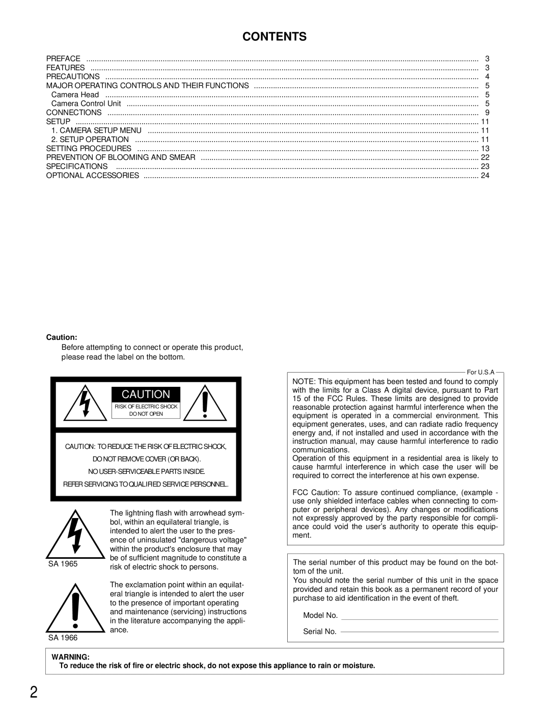 Panasonic GP-US522HA, GP-US532HA operating instructions Contents 