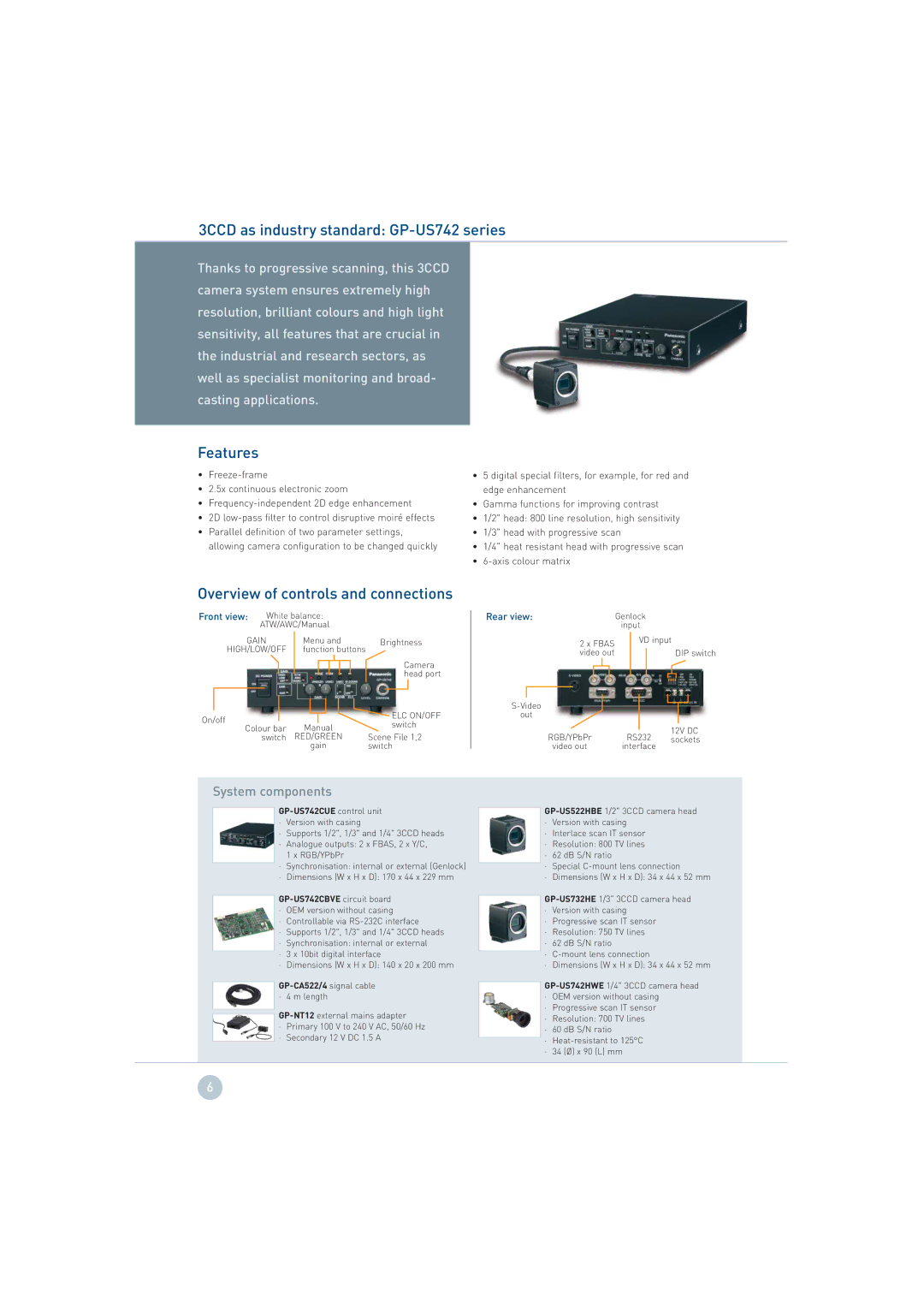 Panasonic GP-US932 3CCD as industry standard GP-US742 series, GP-US742CUE control unit, GP-US742CBVE circuit board 