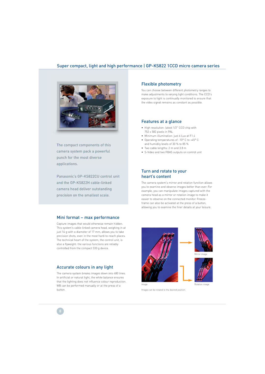 Panasonic GP-KS822, GP-US932, GP-US742 Flexible photometry, Features at a glance, Turn and rotate to your heart’s content 