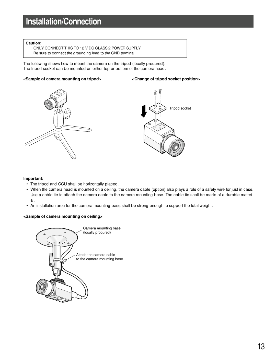 Panasonic GP-US932CUS, GP-US932CUE operating instructions Installation/Connection, Sample of camera mounting on ceiling 