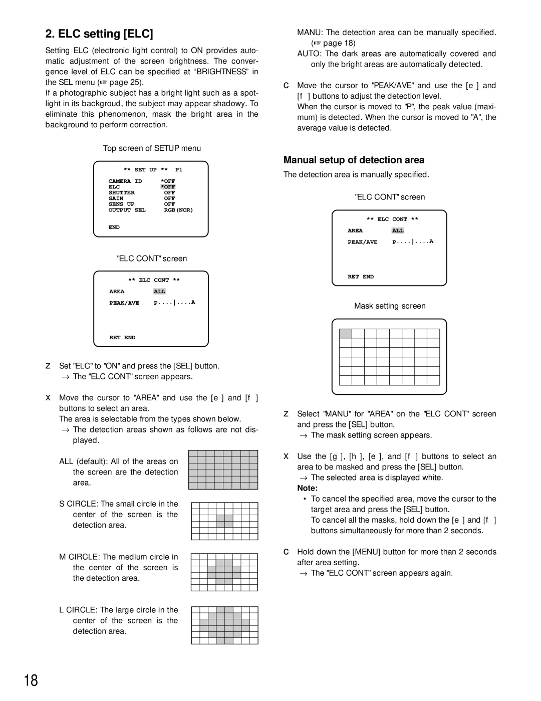 Panasonic GP-US932CUE, GP-US932CUS operating instructions ELC setting ELC, Manual setup of detection area 