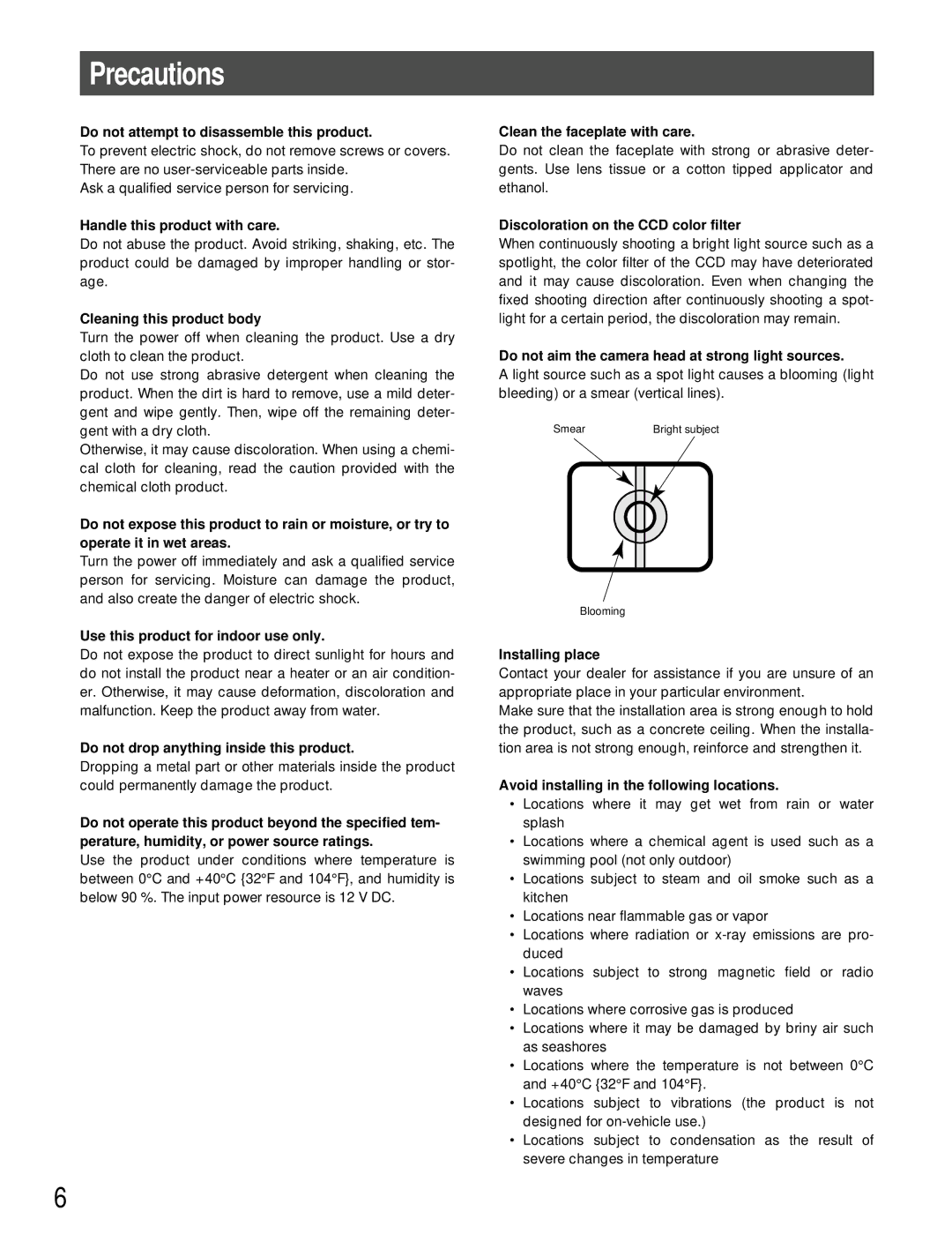 Panasonic GP-US932CU, GP-US932CUE, GP-US932CUS, GP-US932CUSE operating instructions Precautions 