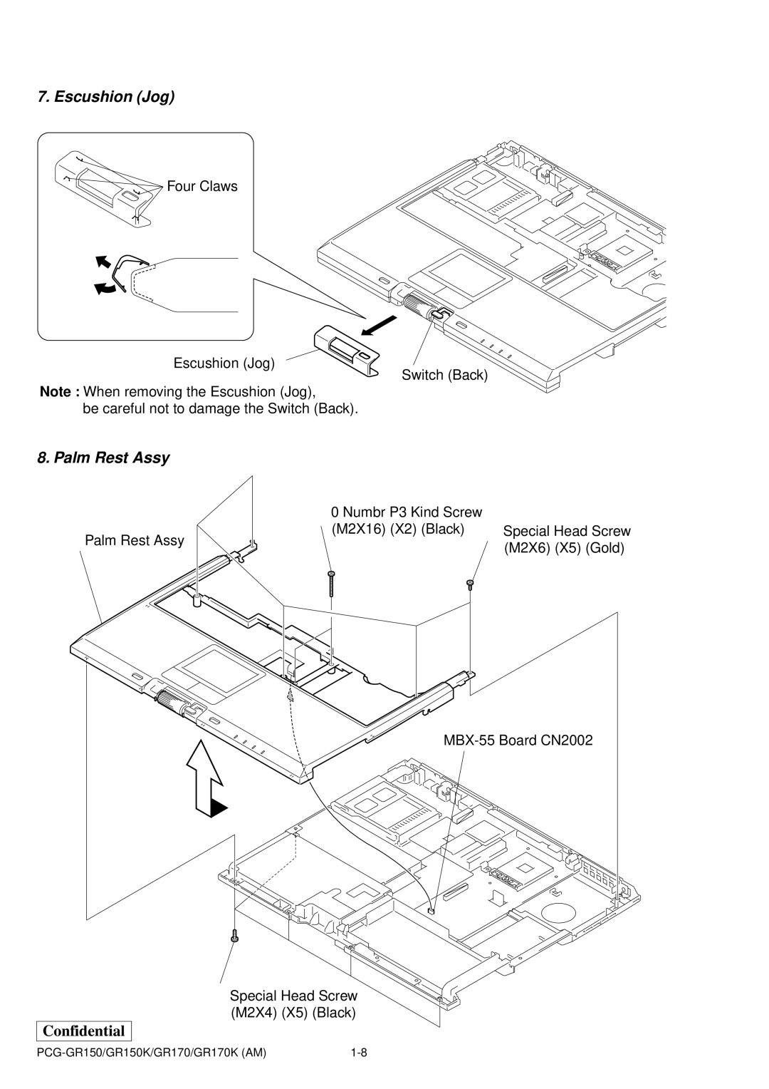 Panasonic GR170K, PCG-GR150, GR150K service manual Escushion Jog, Palm Rest Assy 