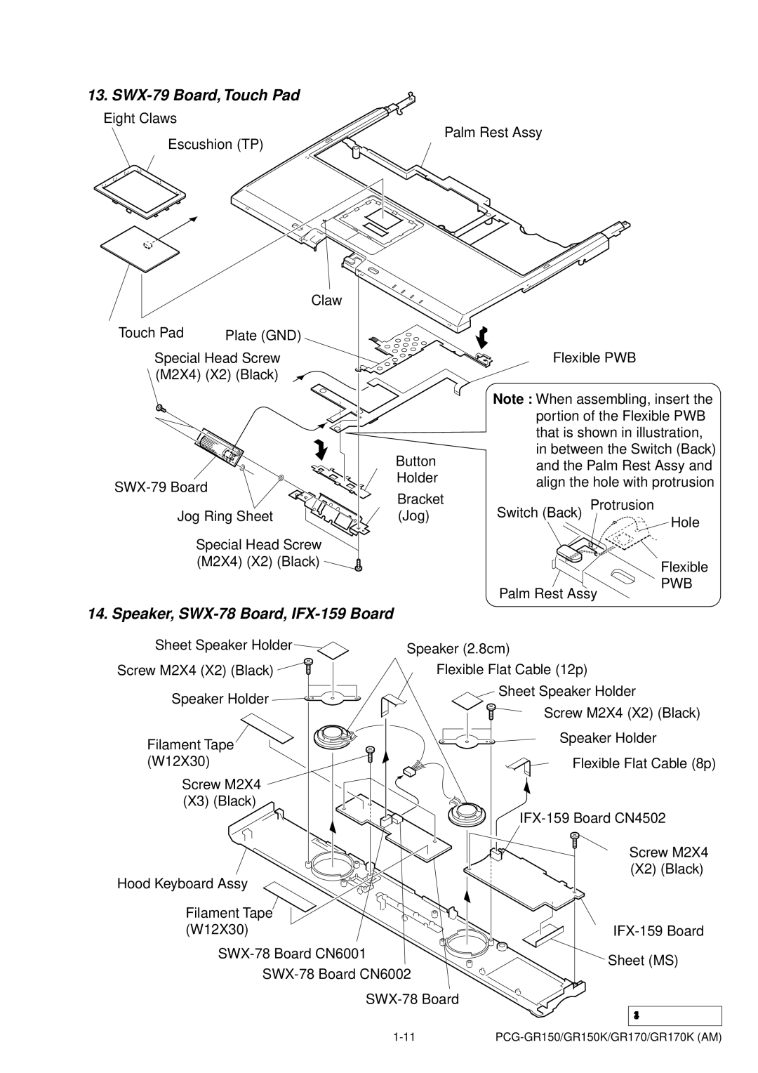 Panasonic GR150K, GR170K, PCG-GR150 service manual SWX-79 Board, Touch Pad, Speaker, SWX-78 Board, IFX-159 Board 