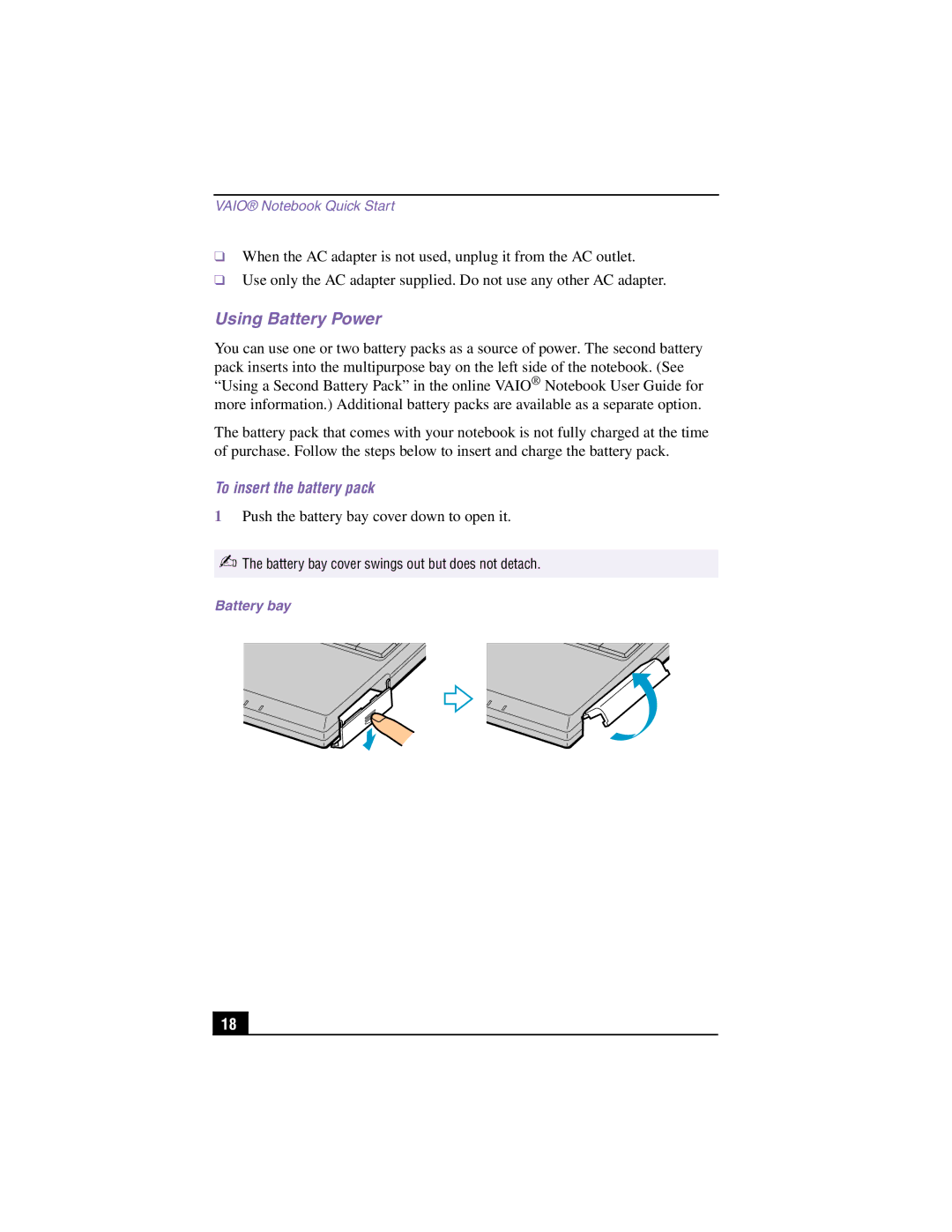 Panasonic GR170K, PCG-GR150, GR150K service manual Using Battery Power, To insert the battery pack 