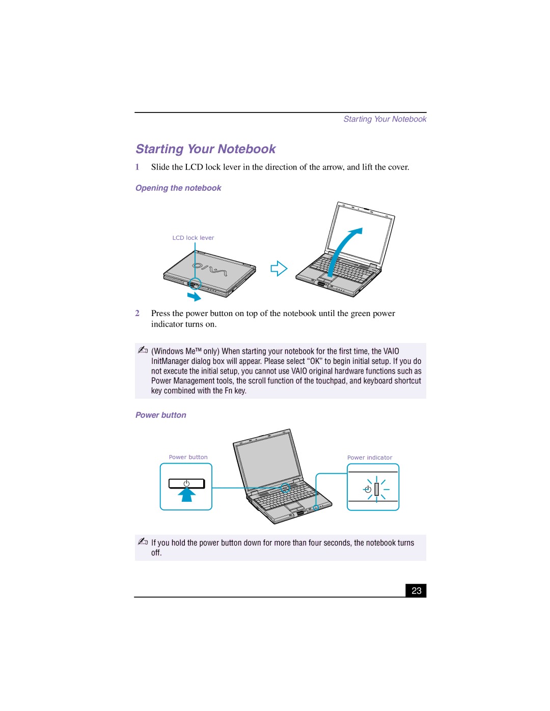 Panasonic PCG-GR150, GR170K, GR150K service manual Starting Your Notebook, Power button 