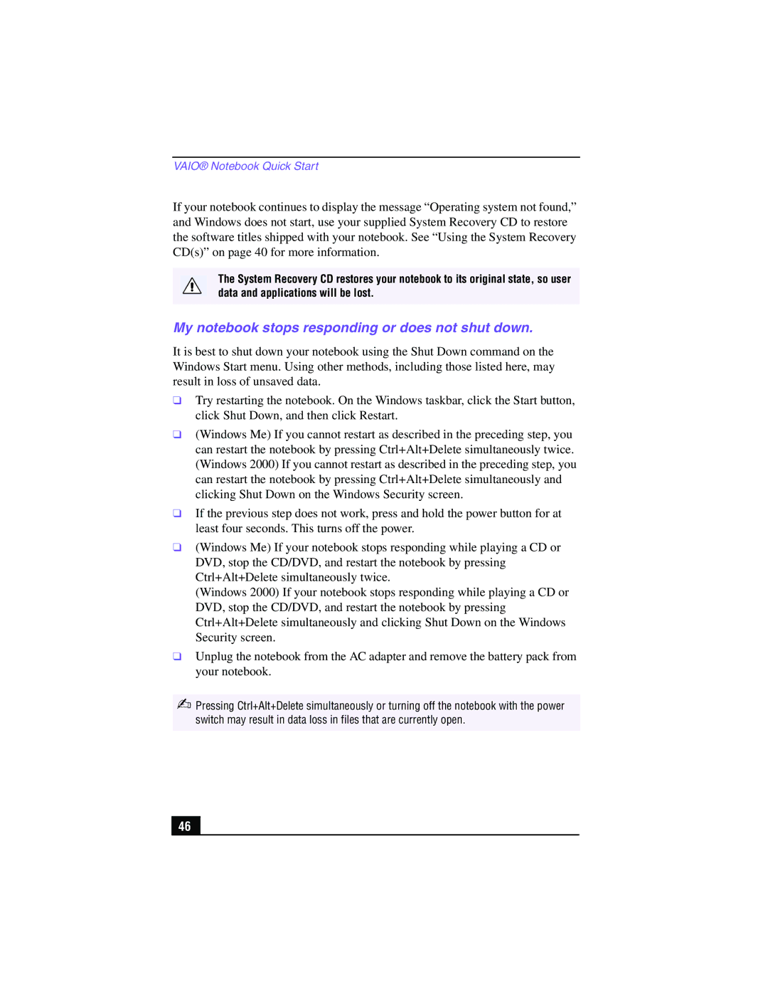 Panasonic GR170K, PCG-GR150, GR150K service manual My notebook stops responding or does not shut down 