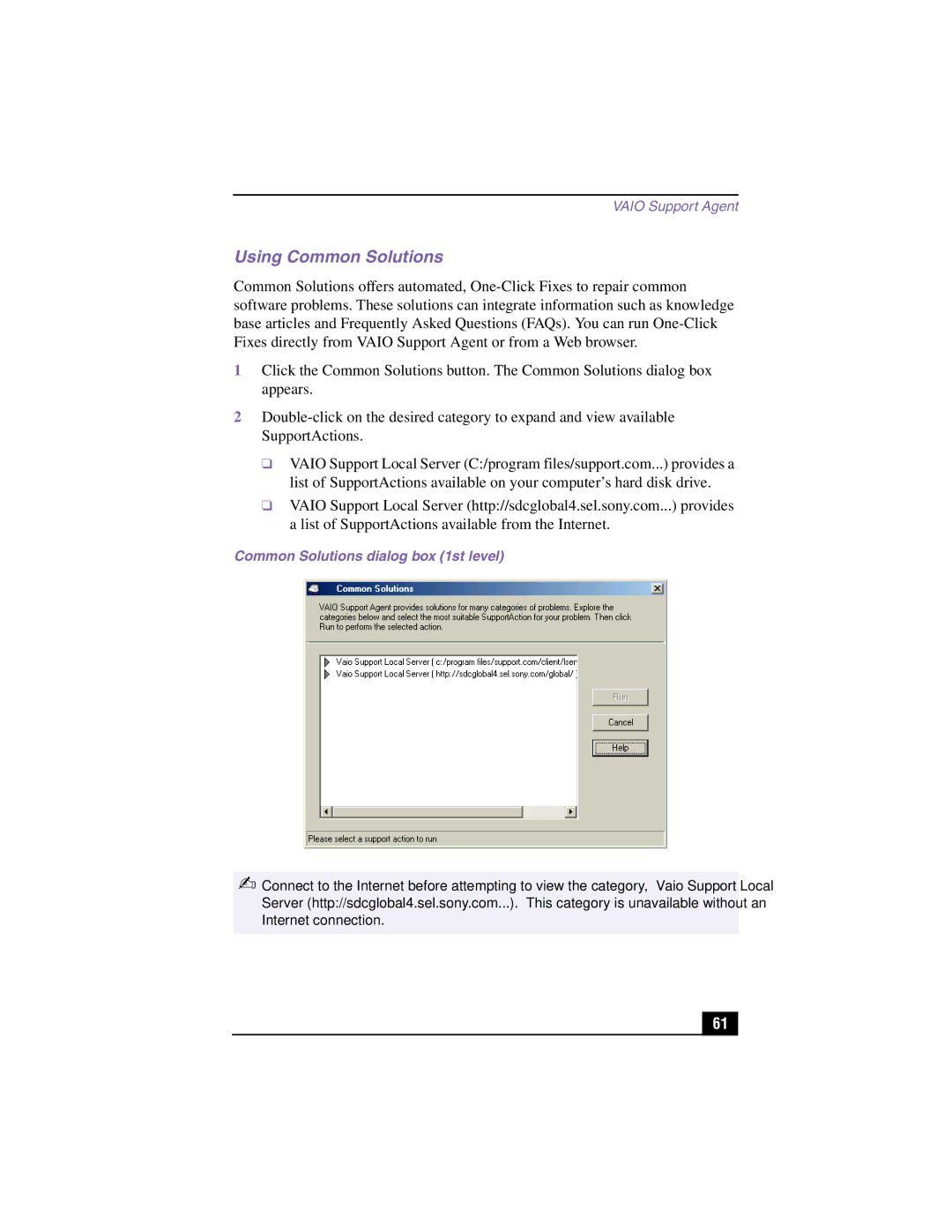 Panasonic GR170K, PCG-GR150, GR150K service manual Using Common Solutions, Common Solutions dialog box 1st level 