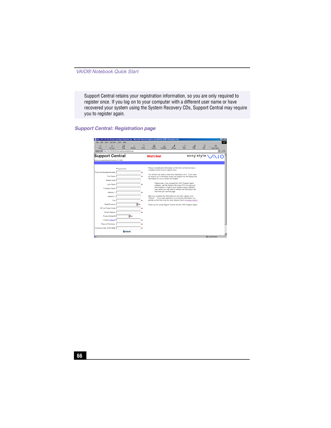 Panasonic GR170K, PCG-GR150, GR150K service manual Support Central Registration 