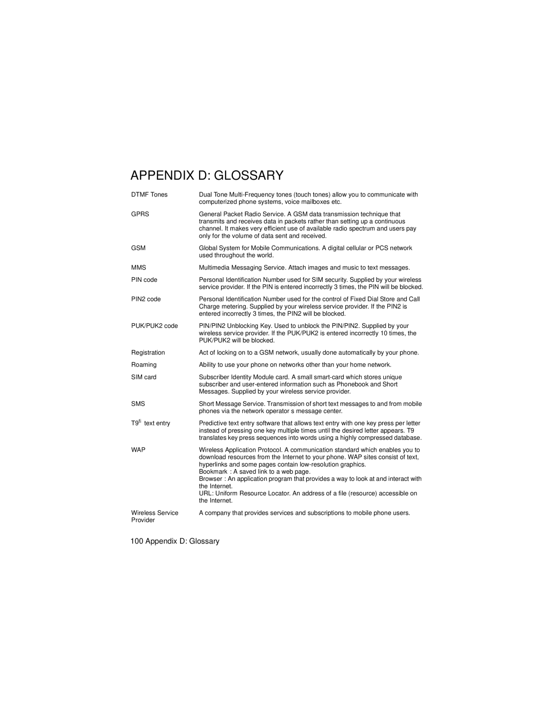 Panasonic GU87 manual Appendix D Glossary, Dtmf Tones 