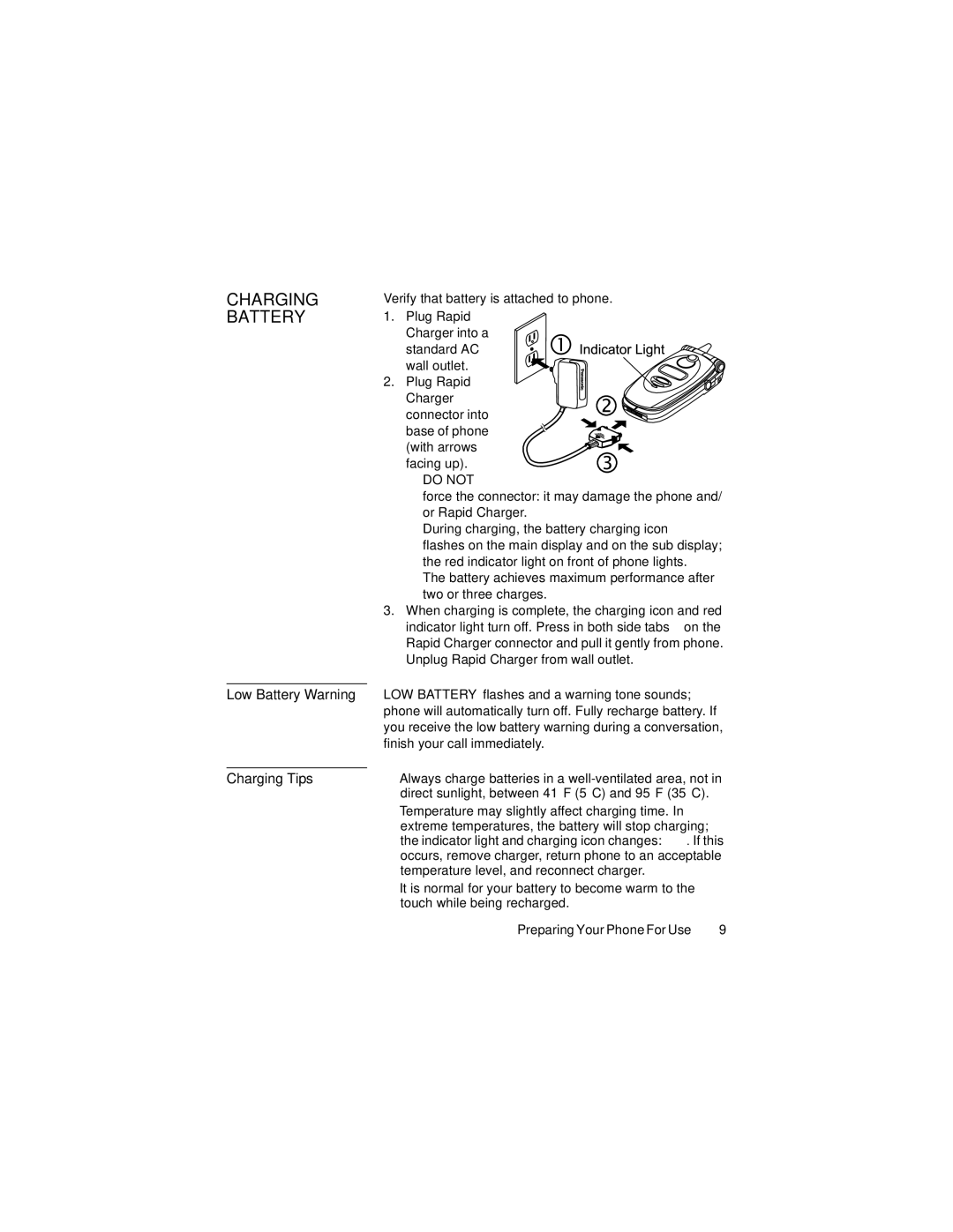 Panasonic GU87 manual Charging Battery, Low Battery Warning, Charging Tips 