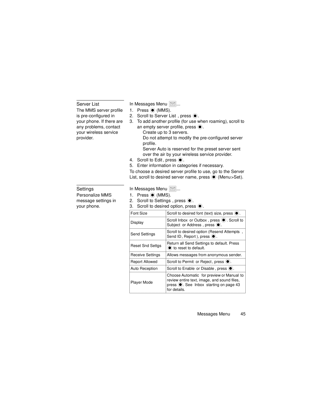 Panasonic GU87 manual Server List, Settings 