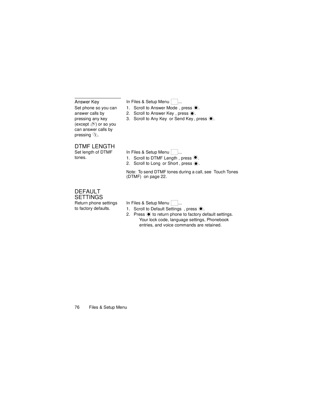 Panasonic GU87 manual Dtmf Length, Default Settings, Answer Key 