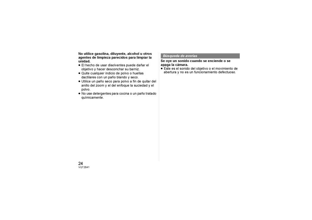 Panasonic H-F007014 operating instructions Búsqueda de averías, Se oye un sonido cuando se enciende o se apaga la cámara 