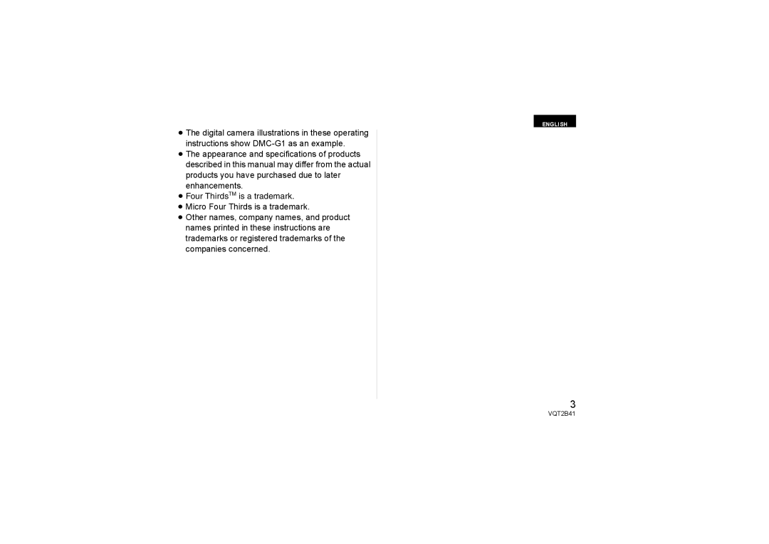 Panasonic H-F007014 operating instructions English 