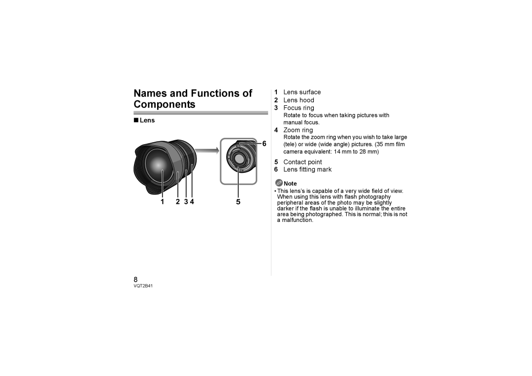 Panasonic H-F007014 Names and Functions of Components, Rotate to focus when taking pictures with manual focus 