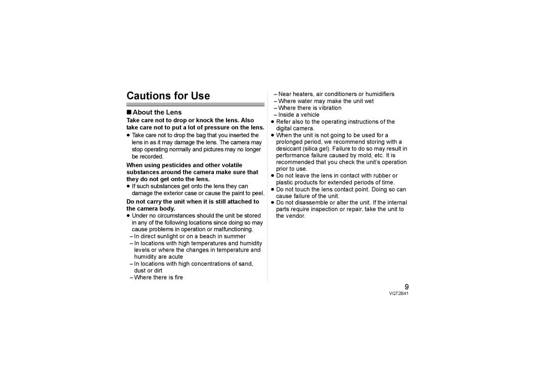 Panasonic H-F007014 operating instructions About the Lens 