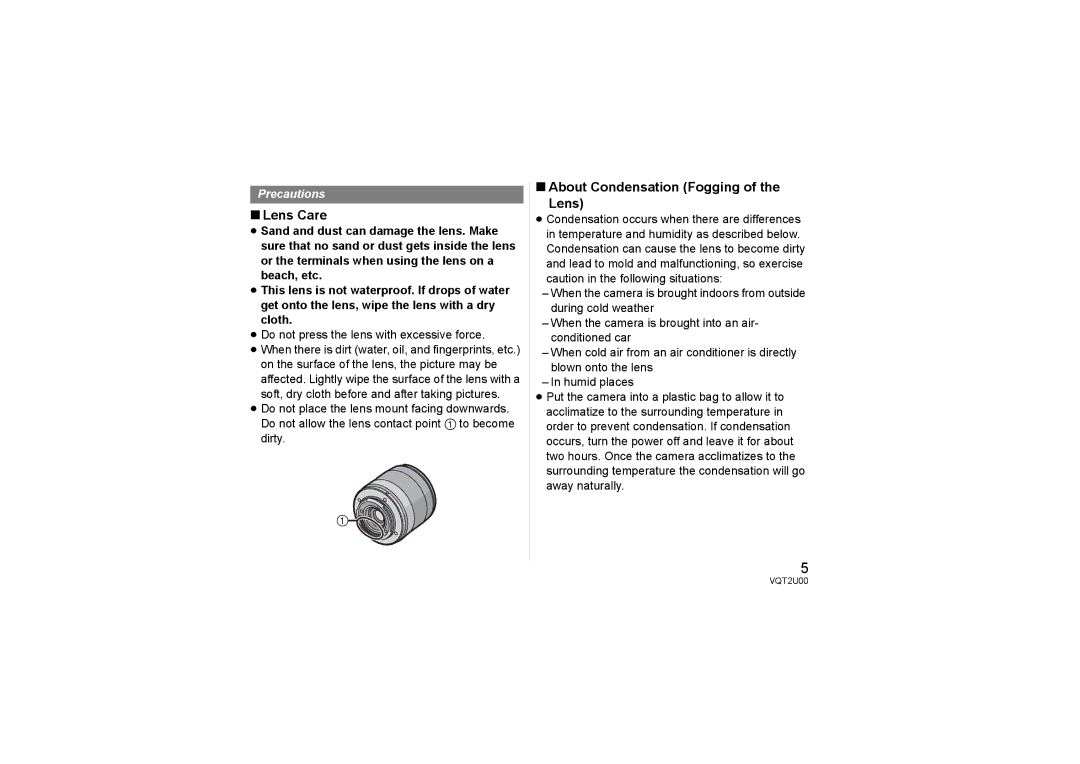 Panasonic H-FS014042 operating instructions Lens Care 