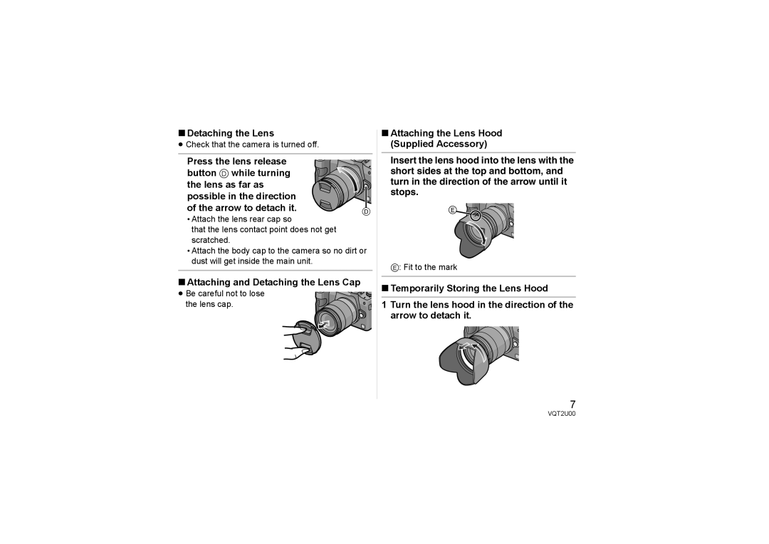 Panasonic H-FS014042 operating instructions Detaching the Lens 