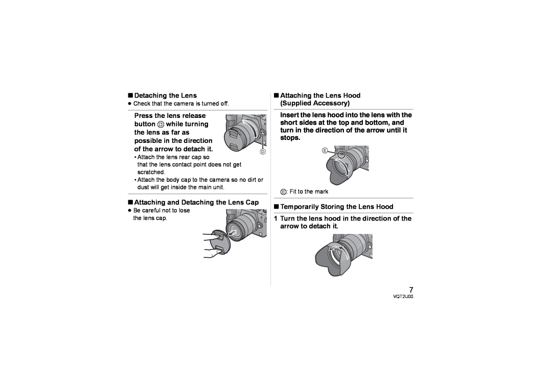 Panasonic H-FS014042 operating instructions ∫ Detaching the Lens 