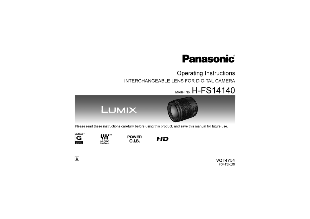 Panasonic H-FS14140 operating instructions Operating Instructions, F0413KD0 