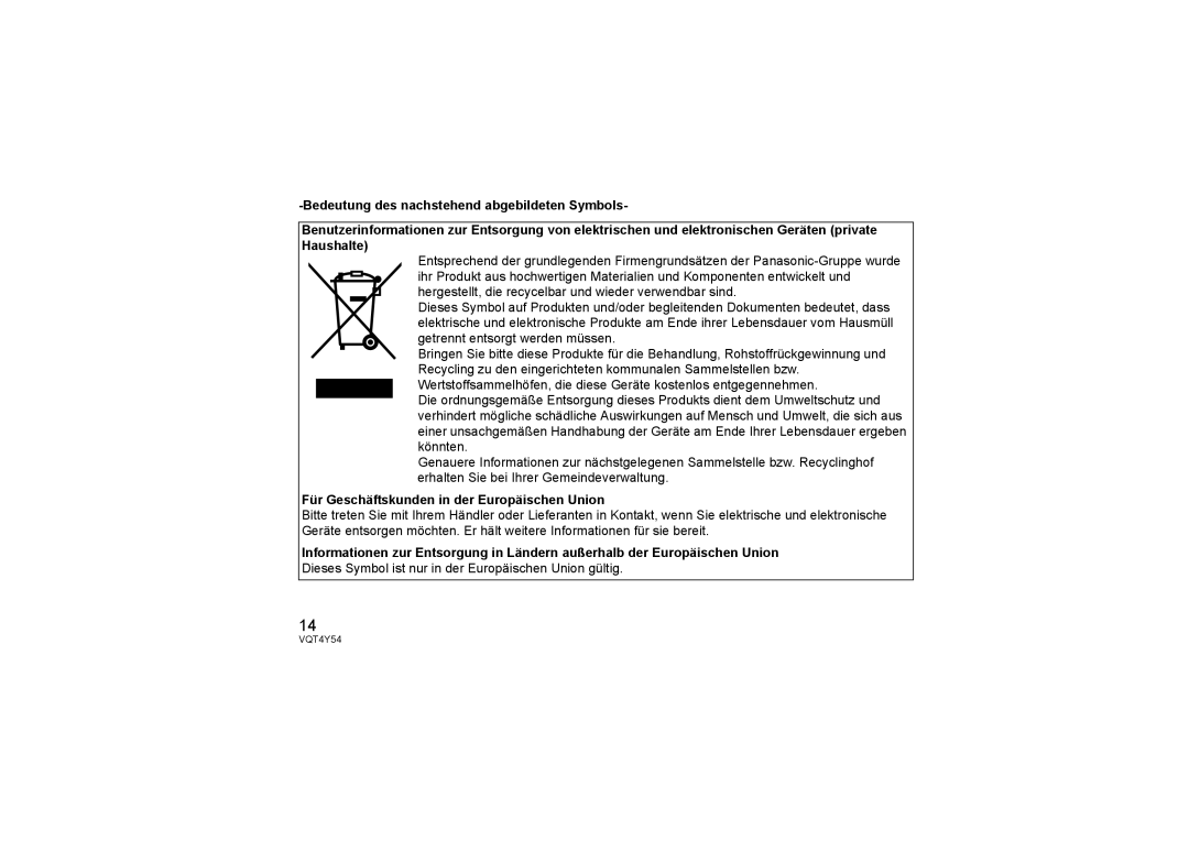 Panasonic H-FS14140 Für Geschäftskunden in der Europäischen Union, Dieses Symbol ist nur in der Europäischen Union gültig 