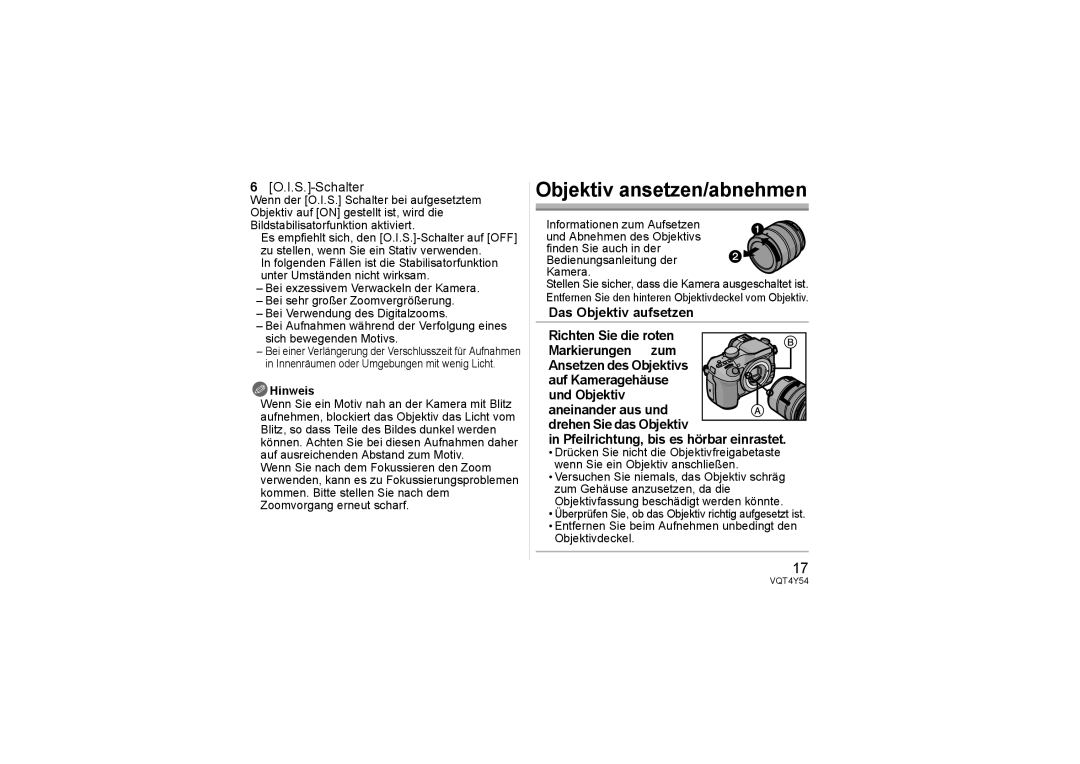 Panasonic H-FS14140 operating instructions I.S.-Schalter, Pfeilrichtung, bis es hörbar einrastet, Hinweis 