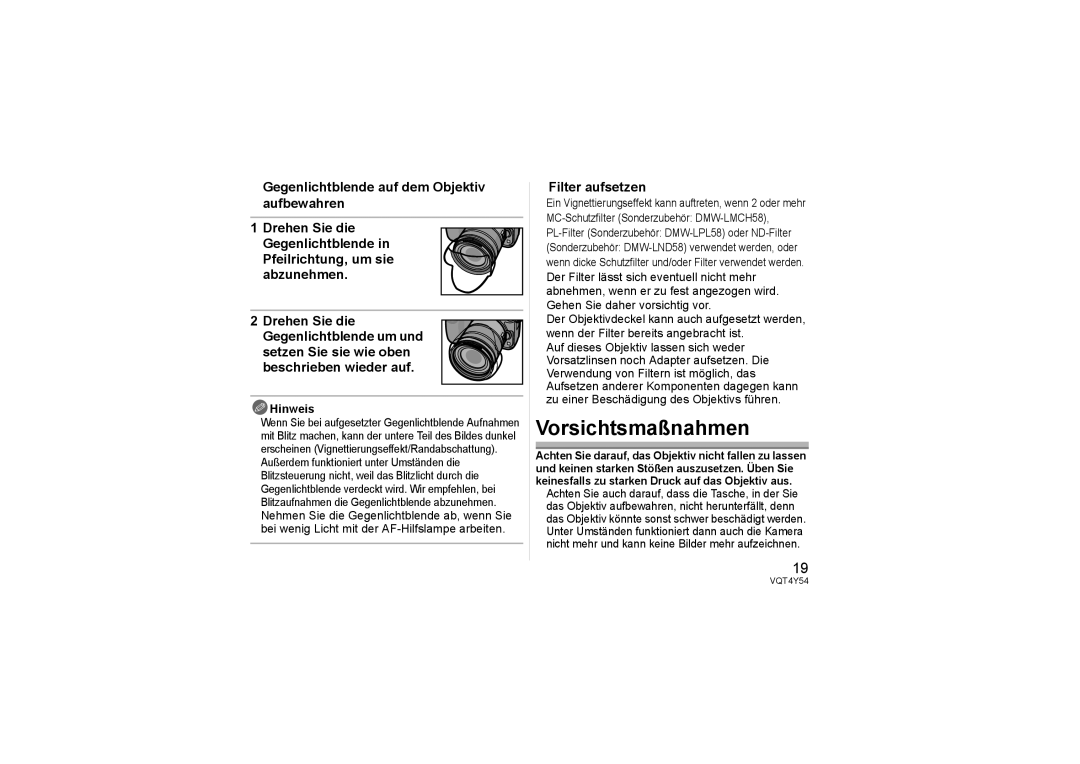 Panasonic H-FS14140 operating instructions Vorsichtsmaßnahmen, Filter aufsetzen 