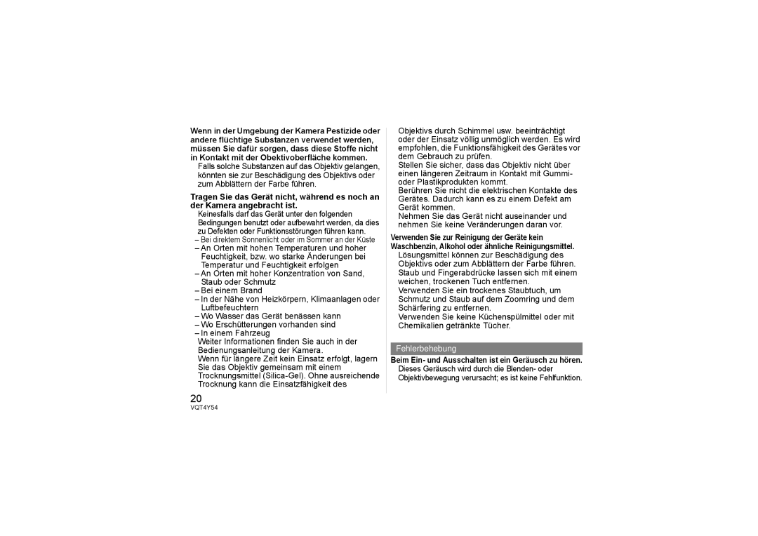 Panasonic H-FS14140 operating instructions Fehlerbehebung 