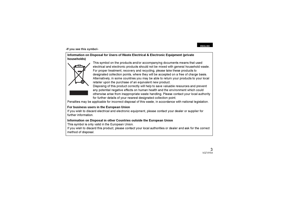 Panasonic H-FS14140 operating instructions For business users in the European Union 