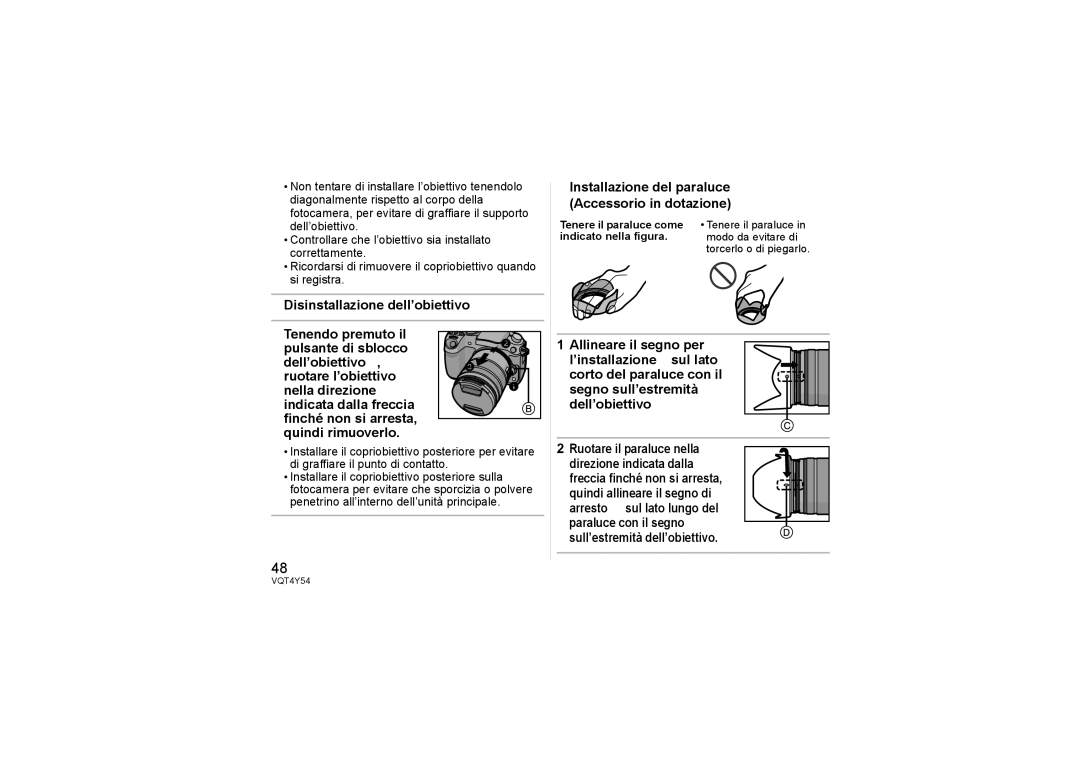 Panasonic H-FS14140 operating instructions Installazione del paraluce Accessorio in dotazione 