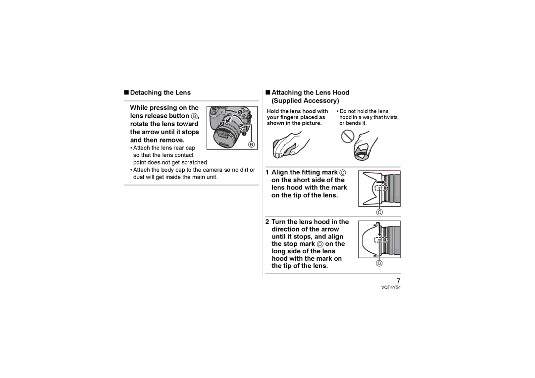 Panasonic H-FS14140 operating instructions Attaching the Lens Hood Supplied Accessory 