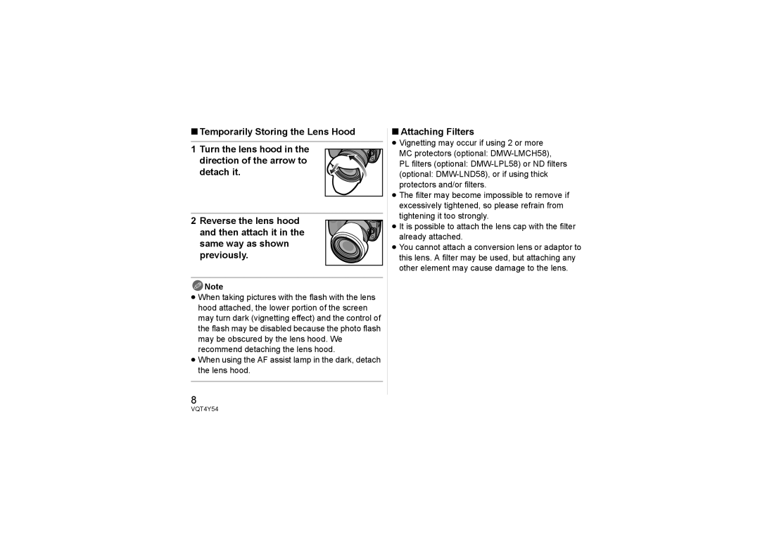 Panasonic H-FS14140 operating instructions Attaching Filters 