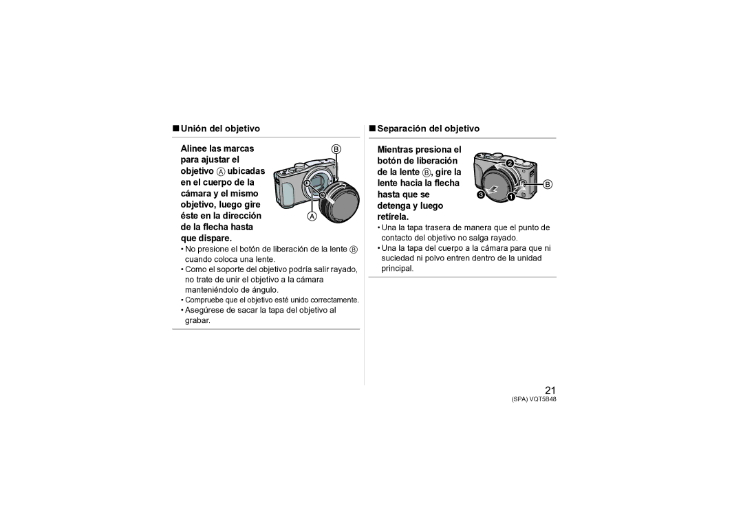 Panasonic H-H020A owner manual Separación del objetivo, Asegúrese de sacar la tapa del objetivo al grabar 