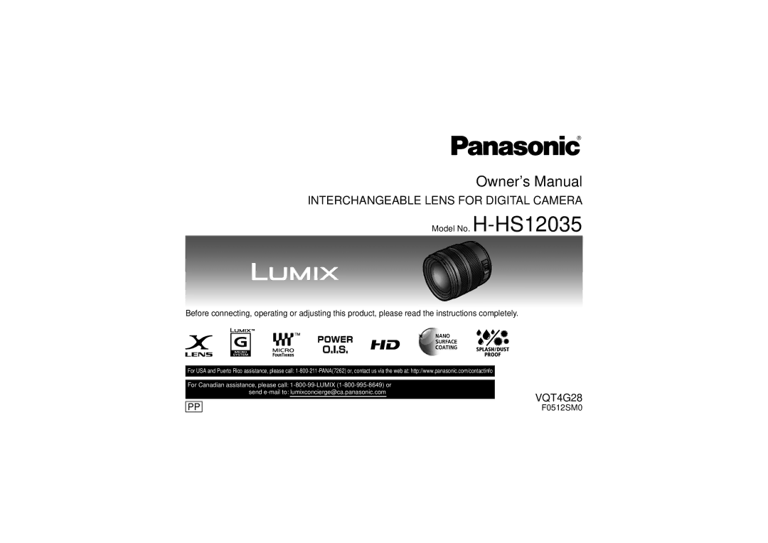 Panasonic owner manual Model No. H-HS12035, F0512SM0 