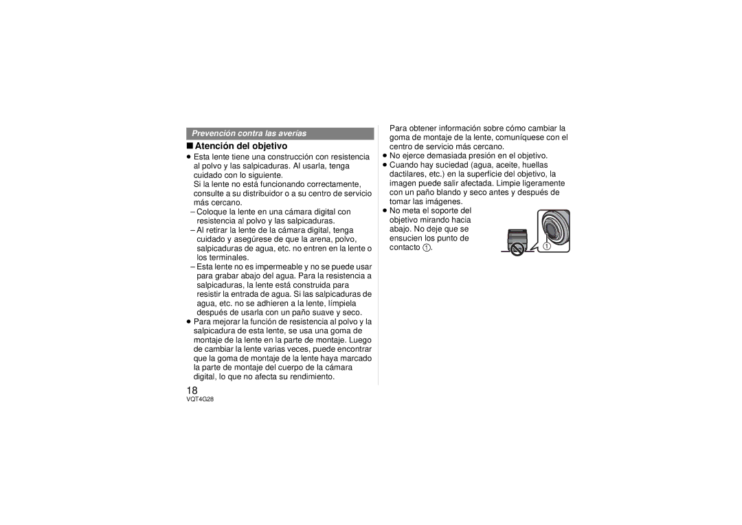 Panasonic H-HS12035 owner manual Atención del objetivo 