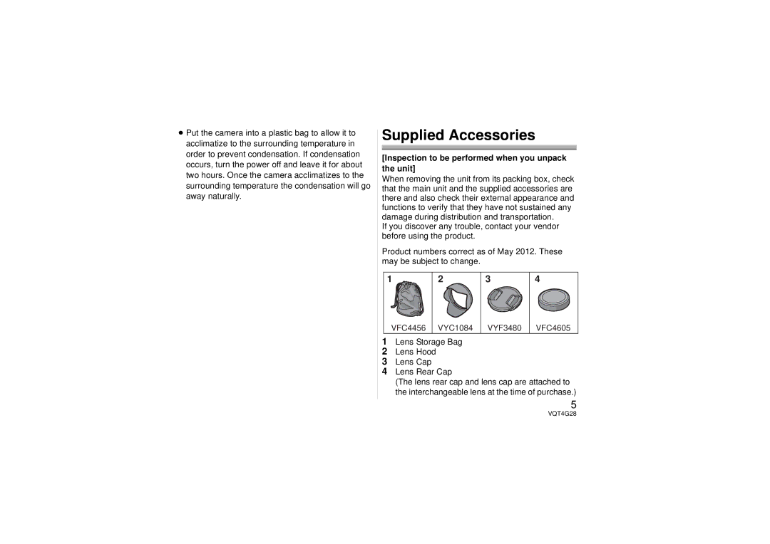 Panasonic H-HS12035 owner manual Supplied Accessories, Inspection to be performed when you unpack the unit 