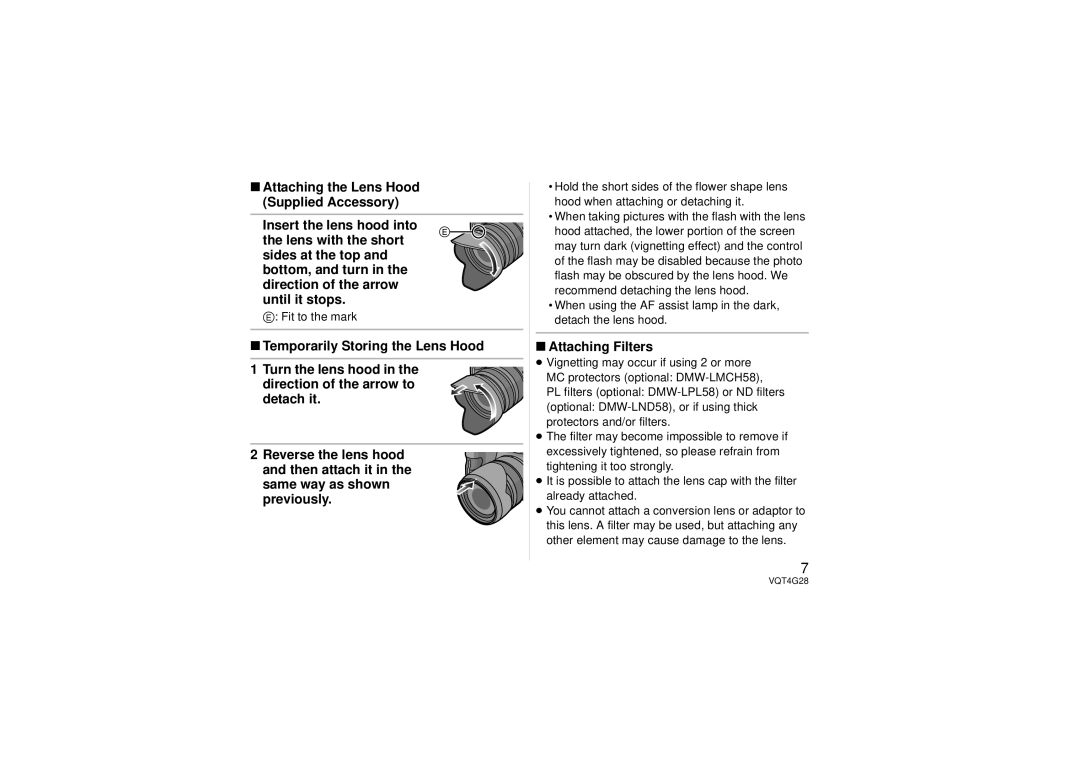 Panasonic H-HS12035 owner manual Attaching Filters, Fit to the mark 